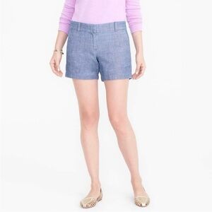 J CREW Blue Cotton 5" Flat Front Chambray Mid Rise Shorts Size 12